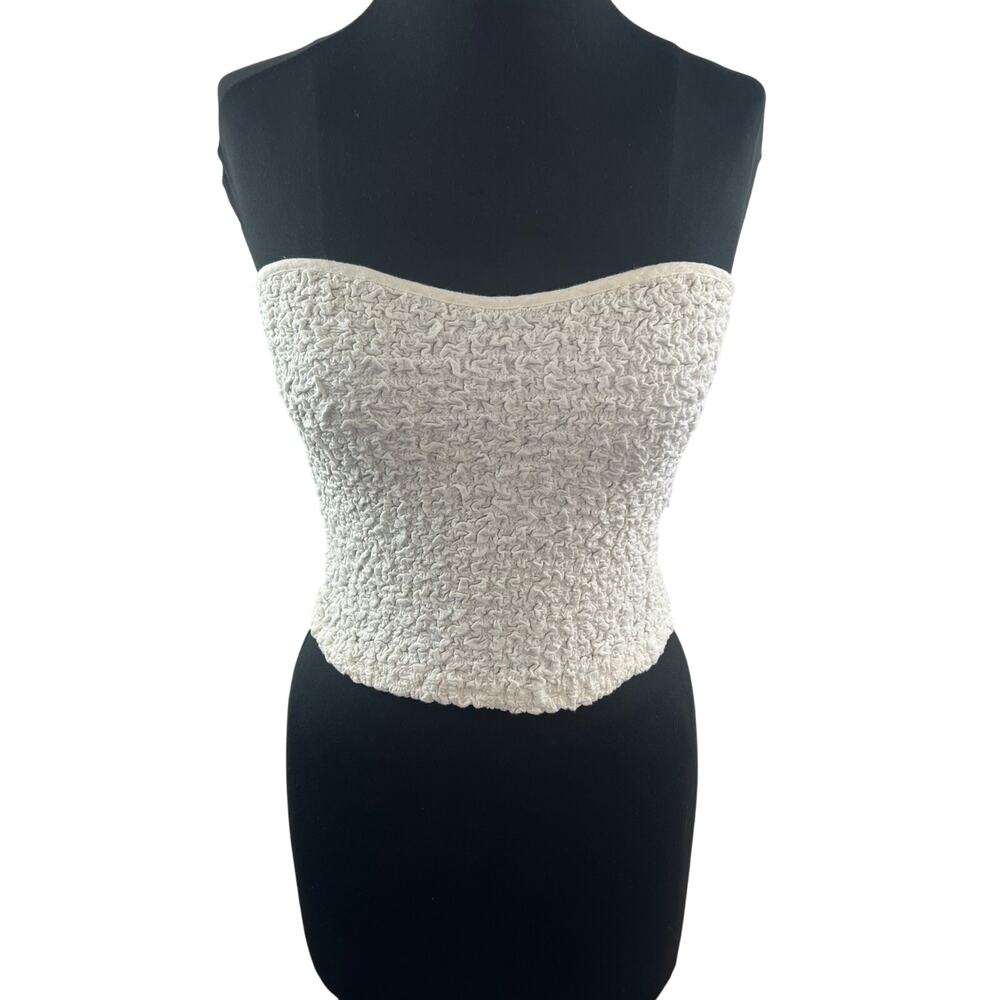 FREE PEOPLE Eternal Staple White Bustier Top Cotton Off The Shoulder Sz Small S
